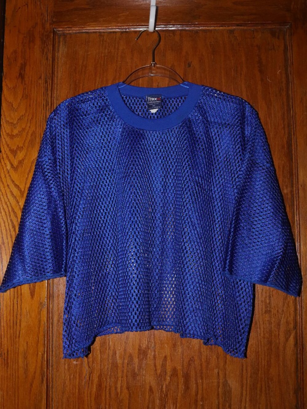 Vintage Blue Mesh Athletic Football Practice Jersey with a Crew neck and Sleeves